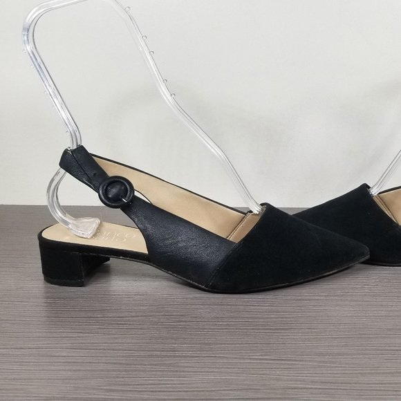 Franco Sarto Vellez Slingback kitten heel Pumps, Black Suede, Womens Size 7.5 - Picture 7 of 11